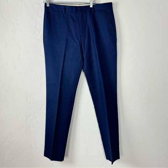 J Crew‎ Dress Pants Bowery Solid Dark Navy Blue Pleated Career Office Wool Knit - Picture 1 of 10